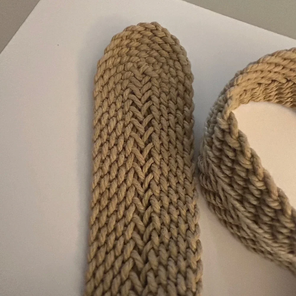 Coldwater Creek Tan Woven Cotton Cord Braided Belt Round Buckle L/XL New